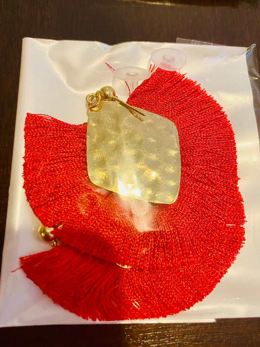 Red Diamond Tassel Earrings